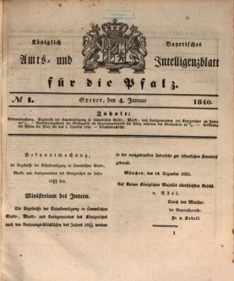 Königlich bayerisches Amts- und Intelligenzblatt für die Pfalz Samstag 4. Januar 1840