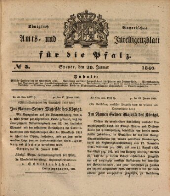 Königlich bayerisches Amts- und Intelligenzblatt für die Pfalz Montag 20. Januar 1840