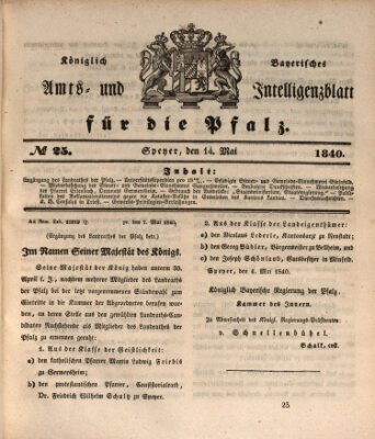 Königlich bayerisches Amts- und Intelligenzblatt für die Pfalz Donnerstag 14. Mai 1840