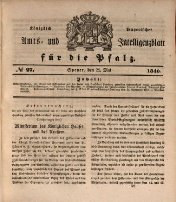 Königlich bayerisches Amts- und Intelligenzblatt für die Pfalz Donnerstag 21. Mai 1840