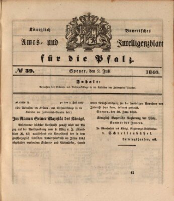 Königlich bayerisches Amts- und Intelligenzblatt für die Pfalz Donnerstag 9. Juli 1840