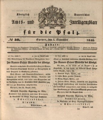 Königlich bayerisches Amts- und Intelligenzblatt für die Pfalz Freitag 4. September 1840