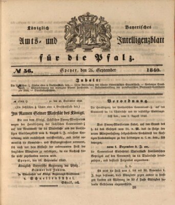 Königlich bayerisches Amts- und Intelligenzblatt für die Pfalz Samstag 26. September 1840