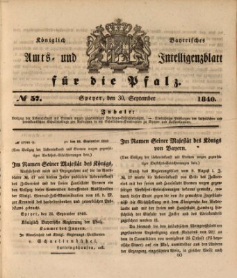 Königlich bayerisches Amts- und Intelligenzblatt für die Pfalz Mittwoch 30. September 1840