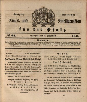 Königlich bayerisches Amts- und Intelligenzblatt für die Pfalz Montag 2. November 1840