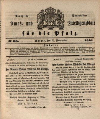 Königlich bayerisches Amts- und Intelligenzblatt für die Pfalz Dienstag 17. November 1840