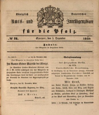 Königlich bayerisches Amts- und Intelligenzblatt für die Pfalz Donnerstag 3. Dezember 1840