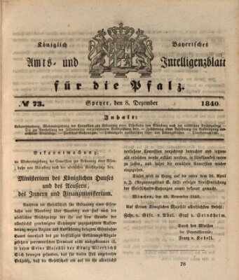 Königlich bayerisches Amts- und Intelligenzblatt für die Pfalz Dienstag 8. Dezember 1840