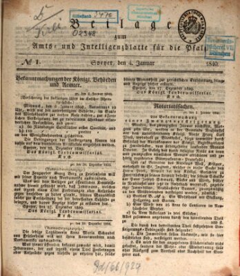 Königlich bayerisches Amts- und Intelligenzblatt für die Pfalz Samstag 4. Januar 1840