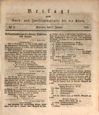 Königlich bayerisches Amts- und Intelligenzblatt für die Pfalz Donnerstag 9. Januar 1840