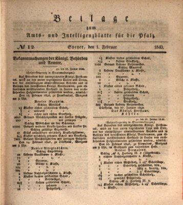 Königlich bayerisches Amts- und Intelligenzblatt für die Pfalz Samstag 1. Februar 1840