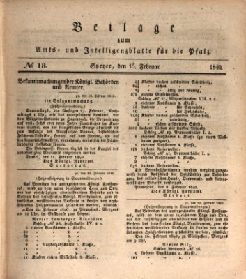 Königlich bayerisches Amts- und Intelligenzblatt für die Pfalz Samstag 15. Februar 1840