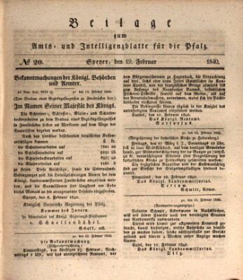 Königlich bayerisches Amts- und Intelligenzblatt für die Pfalz Mittwoch 19. Februar 1840