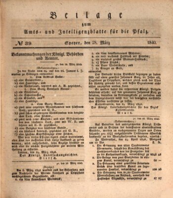 Königlich bayerisches Amts- und Intelligenzblatt für die Pfalz Samstag 28. März 1840