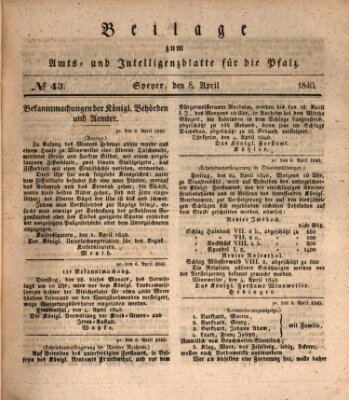 Königlich bayerisches Amts- und Intelligenzblatt für die Pfalz Mittwoch 8. April 1840