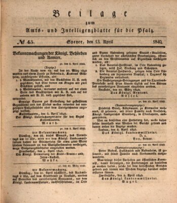 Königlich bayerisches Amts- und Intelligenzblatt für die Pfalz Montag 13. April 1840