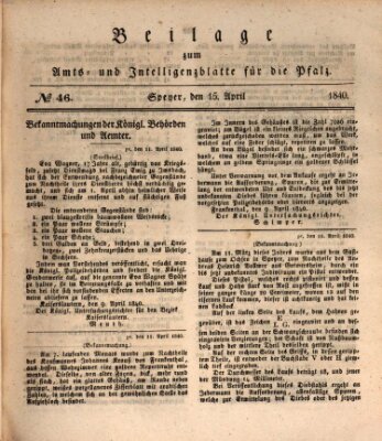 Königlich bayerisches Amts- und Intelligenzblatt für die Pfalz Mittwoch 15. April 1840