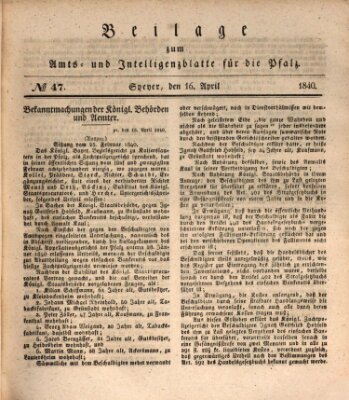 Königlich bayerisches Amts- und Intelligenzblatt für die Pfalz Donnerstag 16. April 1840