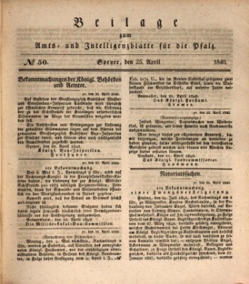 Königlich bayerisches Amts- und Intelligenzblatt für die Pfalz Samstag 25. April 1840