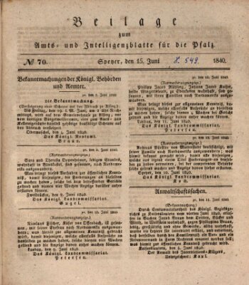 Königlich bayerisches Amts- und Intelligenzblatt für die Pfalz Montag 15. Juni 1840