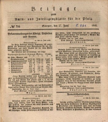 Königlich bayerisches Amts- und Intelligenzblatt für die Pfalz Samstag 27. Juni 1840