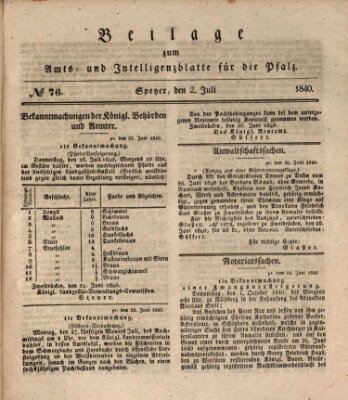 Königlich bayerisches Amts- und Intelligenzblatt für die Pfalz Donnerstag 2. Juli 1840