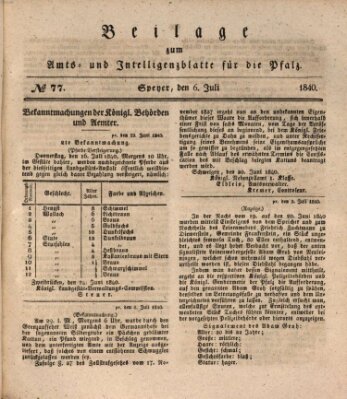 Königlich bayerisches Amts- und Intelligenzblatt für die Pfalz Montag 6. Juli 1840