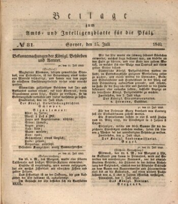 Königlich bayerisches Amts- und Intelligenzblatt für die Pfalz Mittwoch 15. Juli 1840