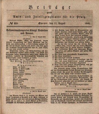 Königlich bayerisches Amts- und Intelligenzblatt für die Pfalz Mittwoch 12. August 1840