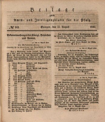 Königlich bayerisches Amts- und Intelligenzblatt für die Pfalz Samstag 22. August 1840