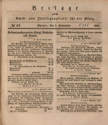 Königlich bayerisches Amts- und Intelligenzblatt für die Pfalz Samstag 5. September 1840