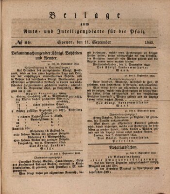 Königlich bayerisches Amts- und Intelligenzblatt für die Pfalz Freitag 11. September 1840