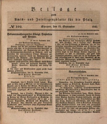 Königlich bayerisches Amts- und Intelligenzblatt für die Pfalz Freitag 18. September 1840