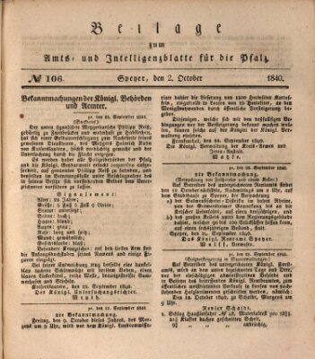 Königlich bayerisches Amts- und Intelligenzblatt für die Pfalz Freitag 2. Oktober 1840