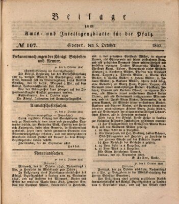 Königlich bayerisches Amts- und Intelligenzblatt für die Pfalz Dienstag 6. Oktober 1840