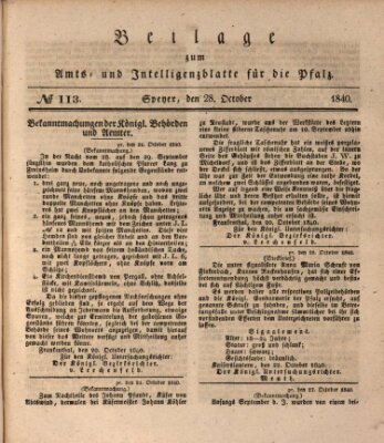 Königlich bayerisches Amts- und Intelligenzblatt für die Pfalz Mittwoch 28. Oktober 1840