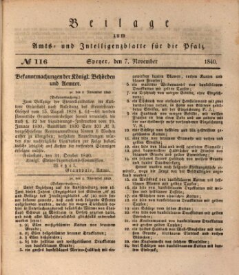 Königlich bayerisches Amts- und Intelligenzblatt für die Pfalz Samstag 7. November 1840