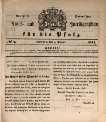 Königlich bayerisches Amts- und Intelligenzblatt für die Pfalz Montag 4. Januar 1841