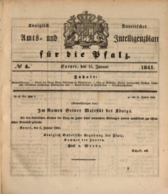 Königlich bayerisches Amts- und Intelligenzblatt für die Pfalz Samstag 16. Januar 1841