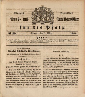 Königlich bayerisches Amts- und Intelligenzblatt für die Pfalz Samstag 6. März 1841