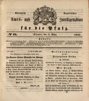 Königlich bayerisches Amts- und Intelligenzblatt für die Pfalz Donnerstag 18. März 1841