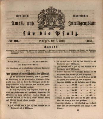 Königlich bayerisches Amts- und Intelligenzblatt für die Pfalz Wednesday 7. April 1841