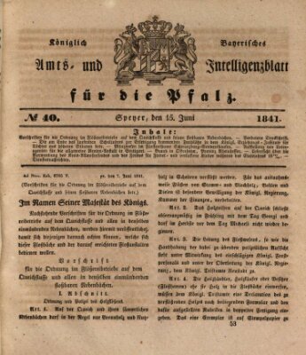 Königlich bayerisches Amts- und Intelligenzblatt für die Pfalz Dienstag 15. Juni 1841