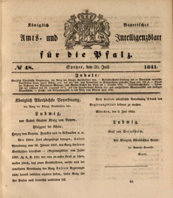 Königlich bayerisches Amts- und Intelligenzblatt für die Pfalz Dienstag 20. Juli 1841