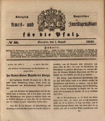 Königlich bayerisches Amts- und Intelligenzblatt für die Pfalz Mittwoch 4. August 1841