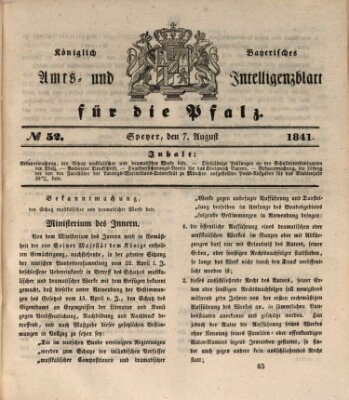 Königlich bayerisches Amts- und Intelligenzblatt für die Pfalz Samstag 7. August 1841