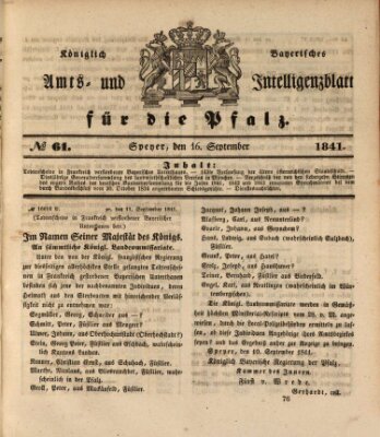 Königlich bayerisches Amts- und Intelligenzblatt für die Pfalz Donnerstag 16. September 1841