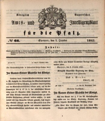 Königlich bayerisches Amts- und Intelligenzblatt für die Pfalz Freitag 8. Oktober 1841