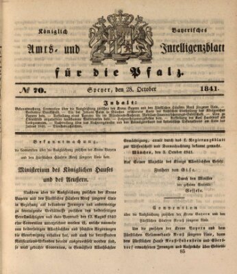 Königlich bayerisches Amts- und Intelligenzblatt für die Pfalz Donnerstag 28. Oktober 1841