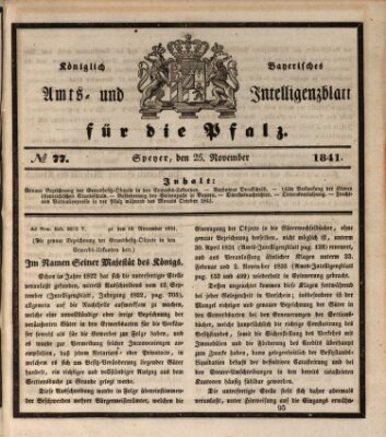 Königlich bayerisches Amts- und Intelligenzblatt für die Pfalz Donnerstag 25. November 1841